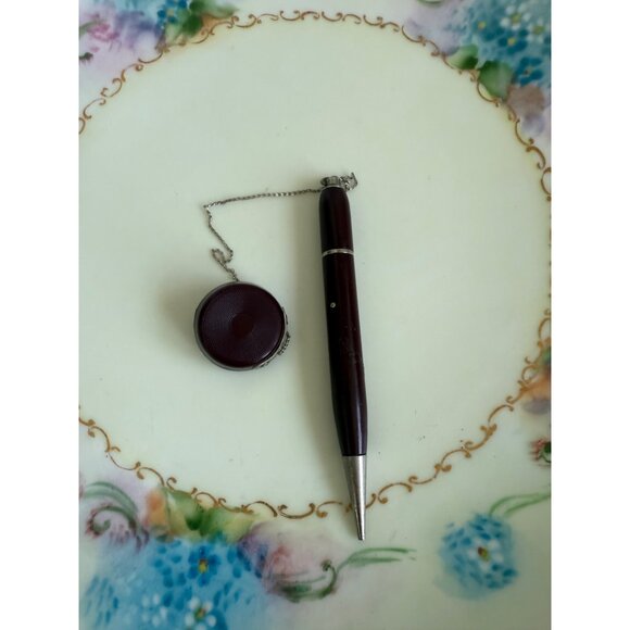 Vintage 40's Retractable Lapel Mechanical Pencil Burgundy Bakelite - Picture 2 of 10